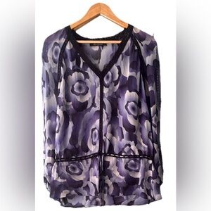 Robert Graham Silk Purple Gray Graphic Blouse